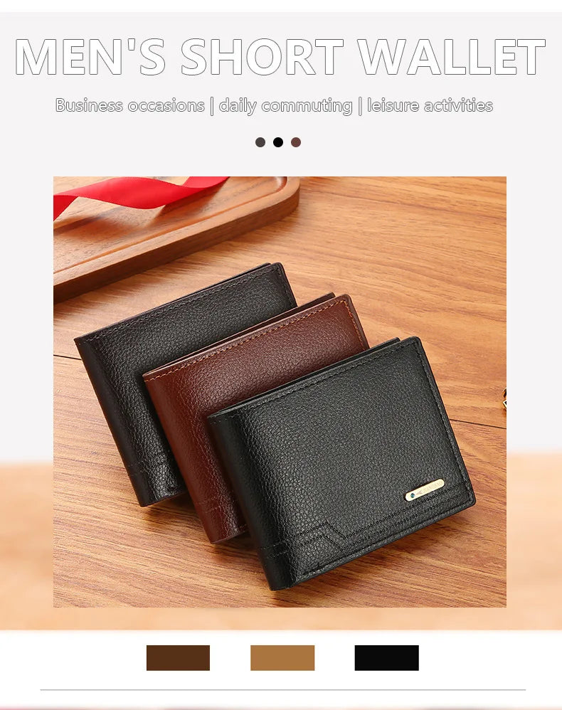 Fashionable Men's Bifold Short Wallet - Soft Lychee Pattern PU Leather Purse with Multi-Card Slots for Casual Style Card Holder