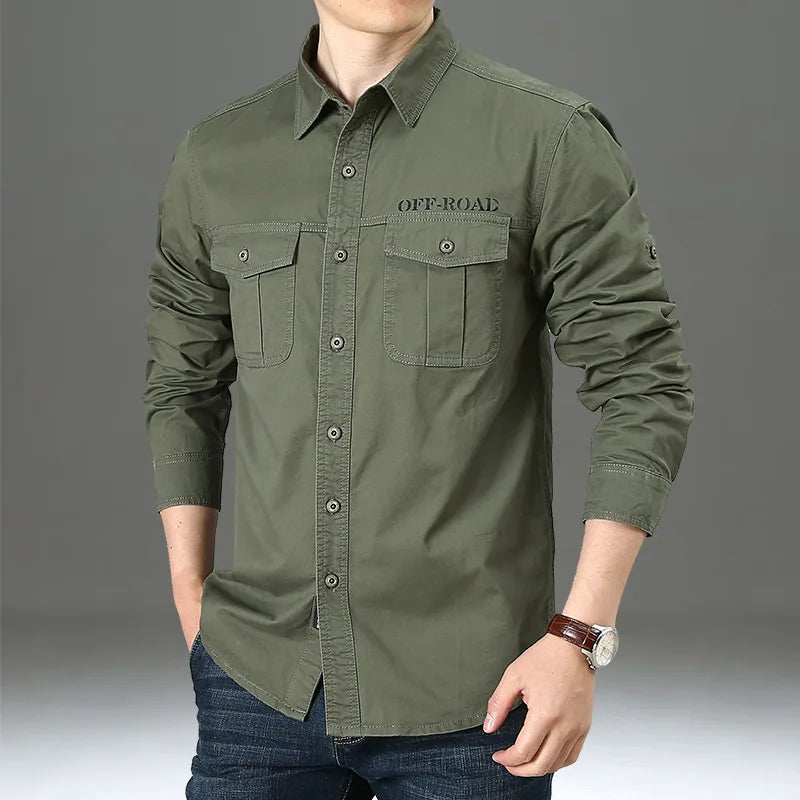 100% Cotton High Quality Spring Fall Fashion Men's Long-Sleeve Solid Color Casual Shirt Multi Pocket 6XL Large Size Cargo Jacket