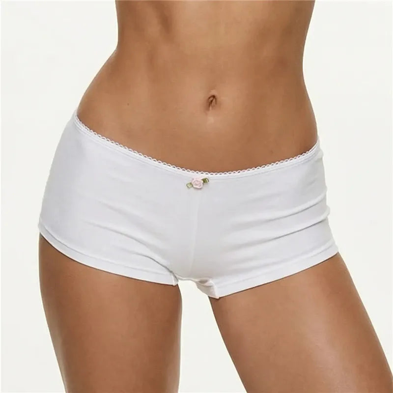 Gaono Coquette Aesthetic Boyshort Panties Women Mini Flower Bow Lace Edge Soft Cotton Mid Rise Briefs Cute Vintage Intimates