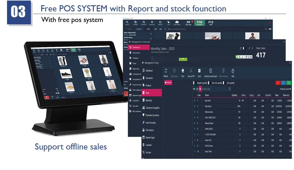 ATU&UTV14 Inch Touch Cash Register All in One Win10 System POS Machine for Restaurant, Supermarket  HS-ST54