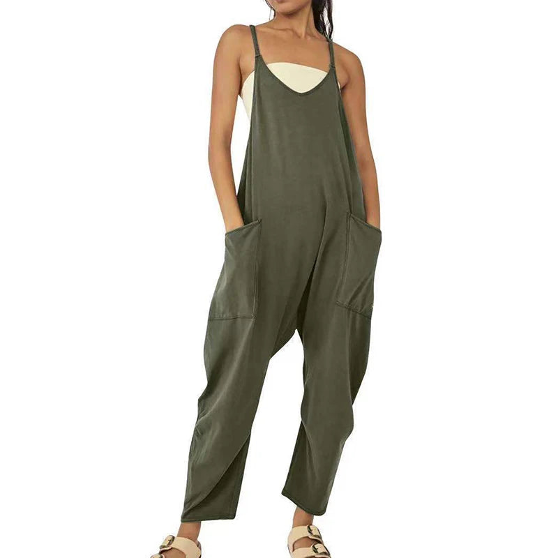 Women Casual Spaghetti Strap Sleeveless Jumpsuit Vintage Harajuku Wide Leg Loose Pants Summer Solid Oversize Overalls Rompers