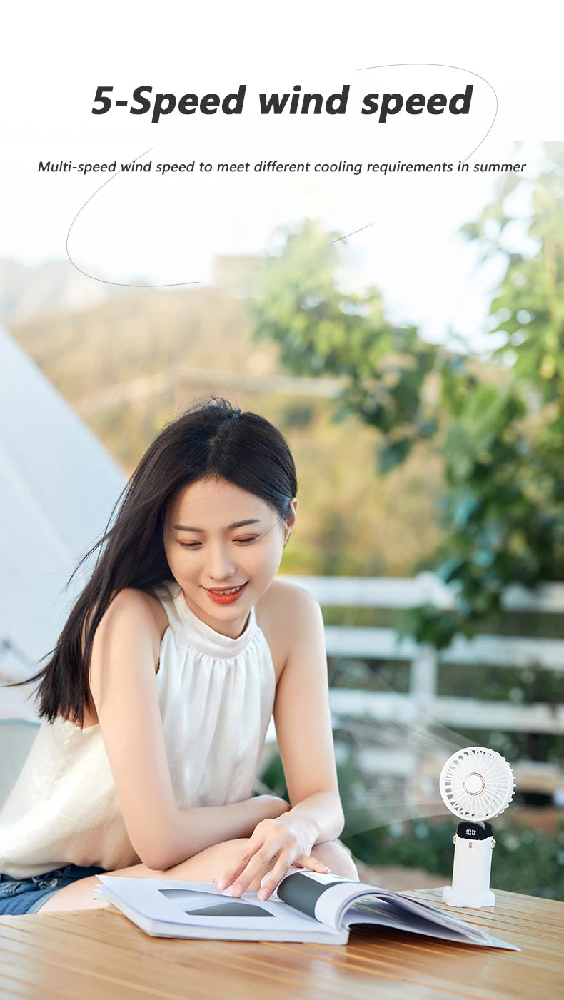 New Portable Hand-Held Fan Office Desktop Multifunctional Folding Double-Headed Small Electric Fan With A Neck Lanyard