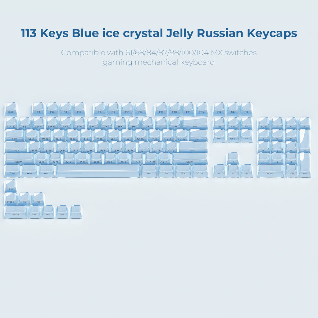 XVX Jelly Crystal Keycaps Side Print Pink/Blue 113keys Double Shote DIY Mechanical Keyboard OEM Profile Translucent Keycaps