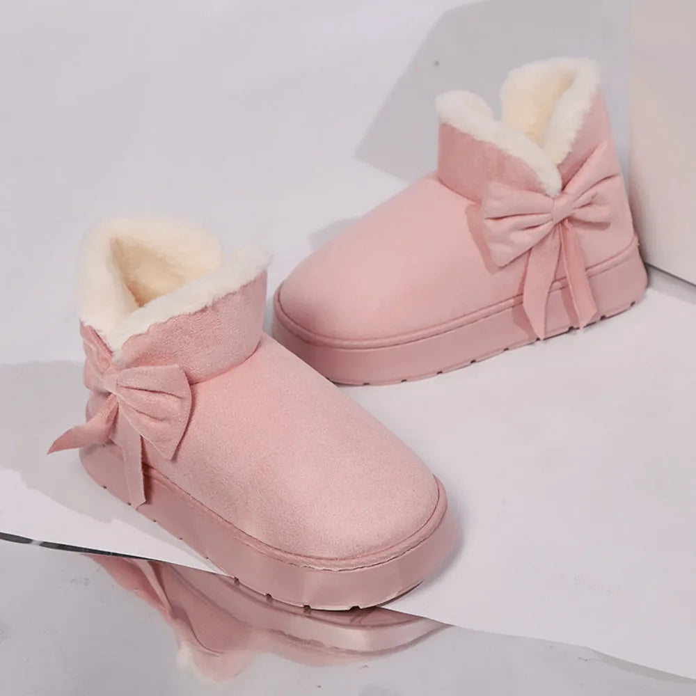 Bow-knot Women's Snow Boots Lining Keep Warm Slip-On Platform Boots Soft Comfortable Winter Shoes
