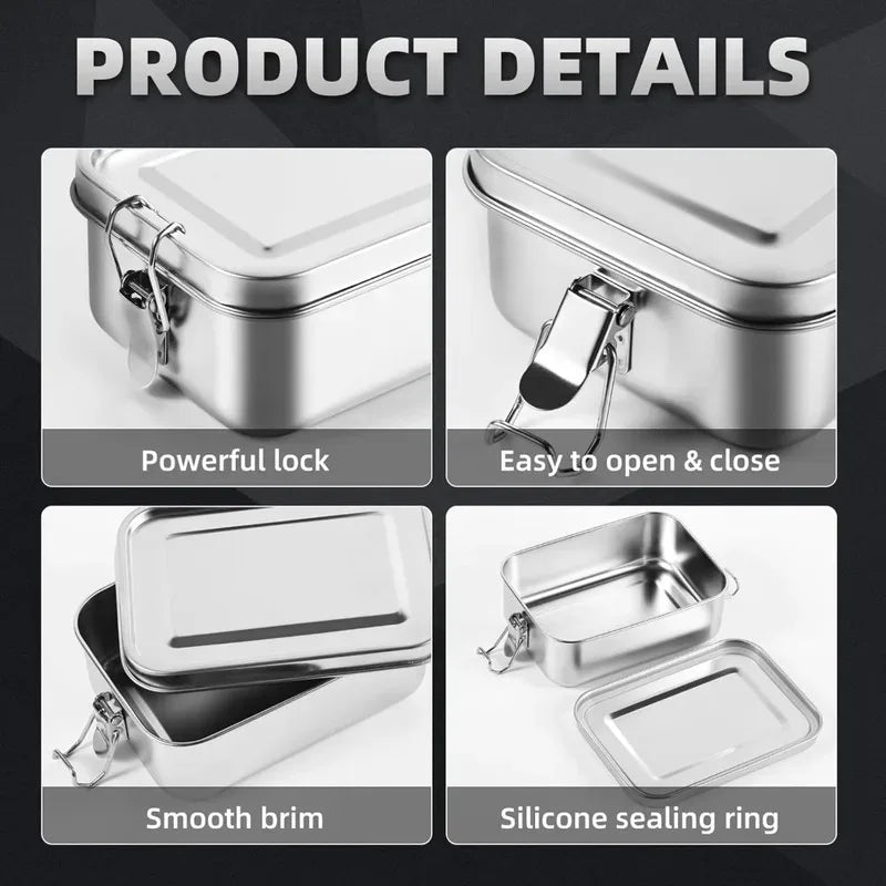 304 Stainless Steel 1200/2400ml Lunch Box Bento Box Metal Food Storage Container with Locking Clasp Suitable for Work and School