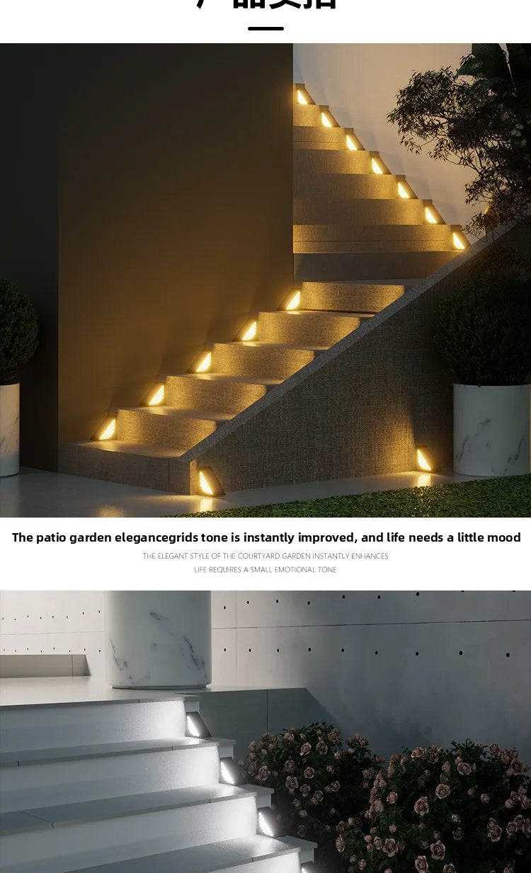 Outdoor Solar Stair Lights  12LM Auto Dimming Step Lamp  Driveway  Porch  Landscape  Easy Install No Wiring Needed