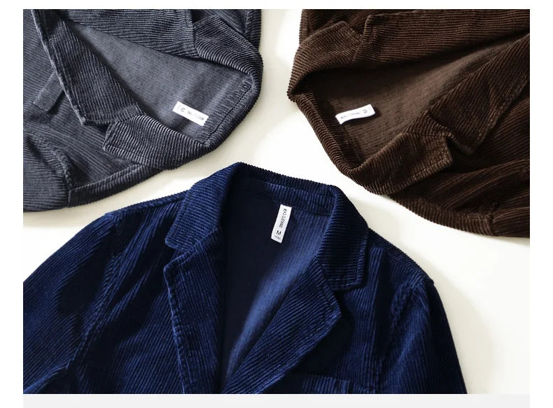 Autumn Casual Blazers for Men Daily Commute Suit Male Pure Cotton Corduroy Gray Single Breasted Suit Jackets Man Simle Coats