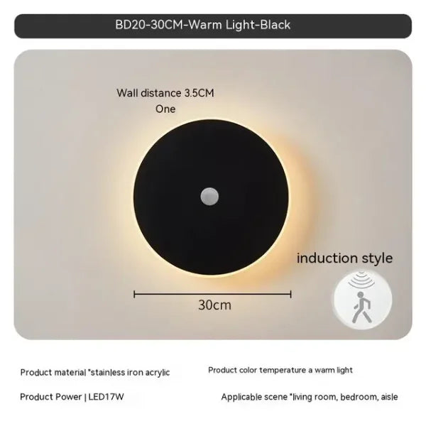Round wall lamp/modern minimalist style bedroom bedside table staircase porch LED light source human body touch sensor