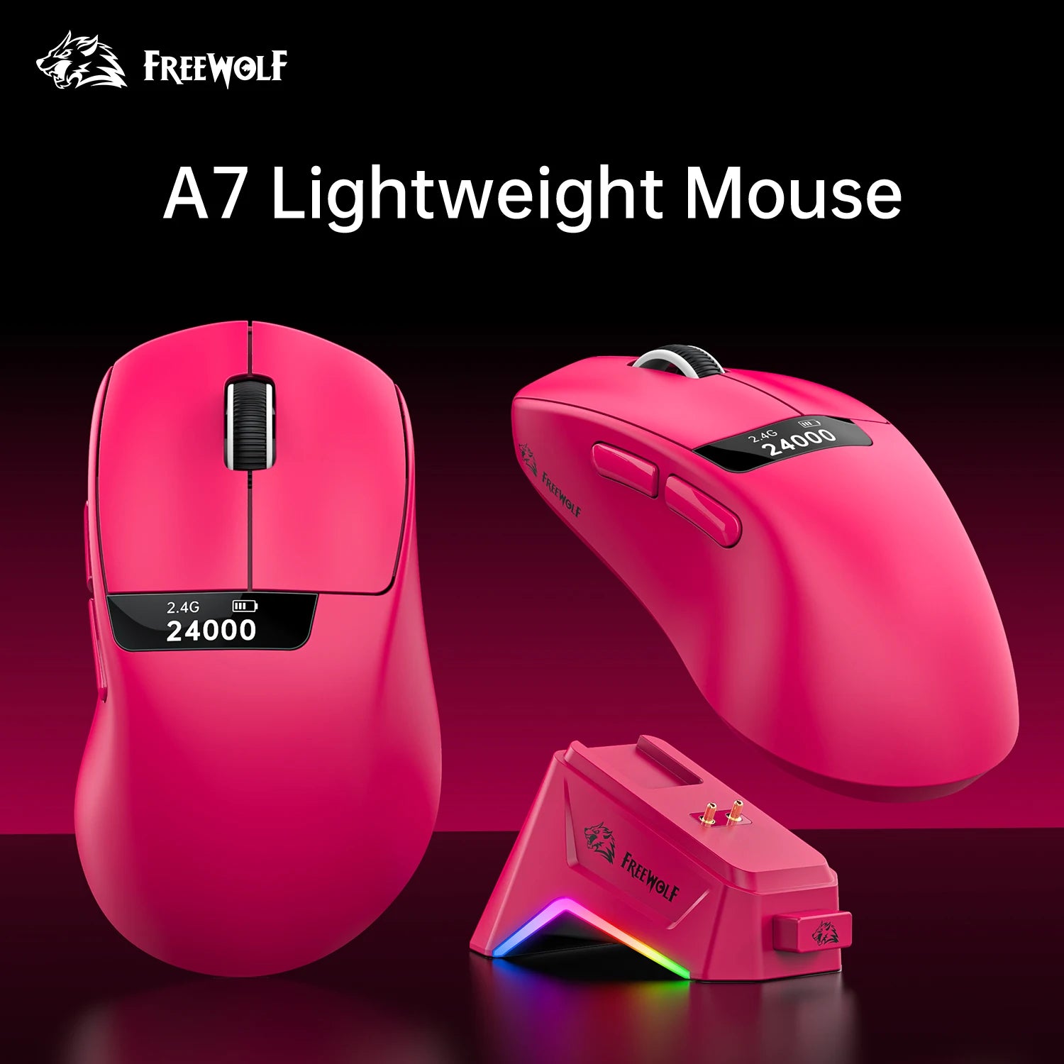 A7 Lightweight Wireless Gaming Mouse,24000DPI,Magnetic Charging Base,Tri-Mode Connection,PAW3311 Macro Esports Office Mouse