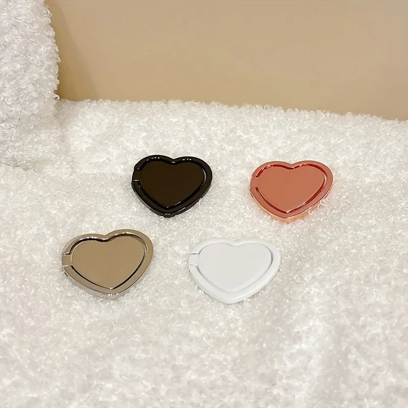 Fashion Universal Plating Gold Silver Black Metal Double Finger Ring Mobile Phone Talk Heart Shape Grip Stand Holder Women Gift