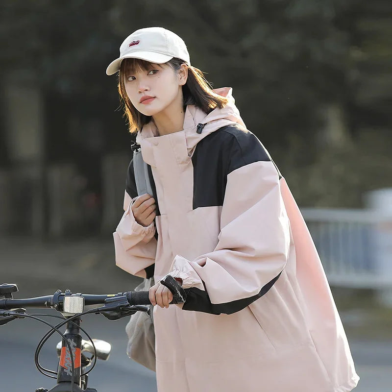 Women Outdoor Waterproof Cycling Jackets Autumn Winter Multi-Pocket Workwear Climbing Clothes Lightweight Loose Windbreaker Coat