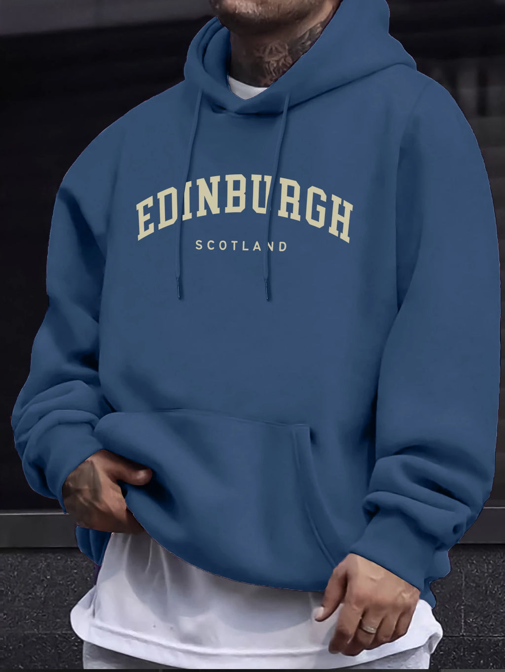 Edinburgh Scotlano Letter Prints Fleece Comfy Tops Man Loose Fashion Sweatshirts Sports Autumn Hoodie Simple Casual Streetwear