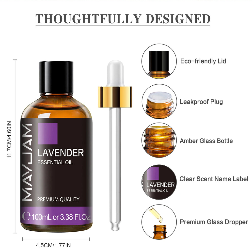 MAYJAM 100ML Essential Oils For Humidifier Diffuser Lavender Sandalwood Sweet Orange Tea tree Camphor Vetiver Aromatic Oil