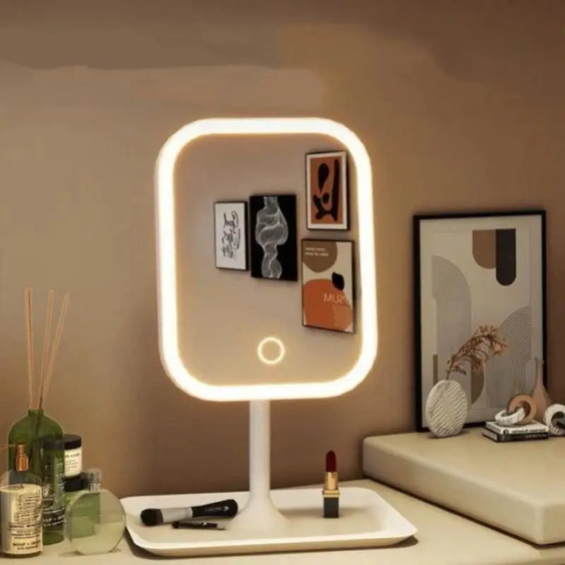Unique Designer Vanity Mirror Touch Control Three Color LED Light Desktop Bedroom Makeup Accessory