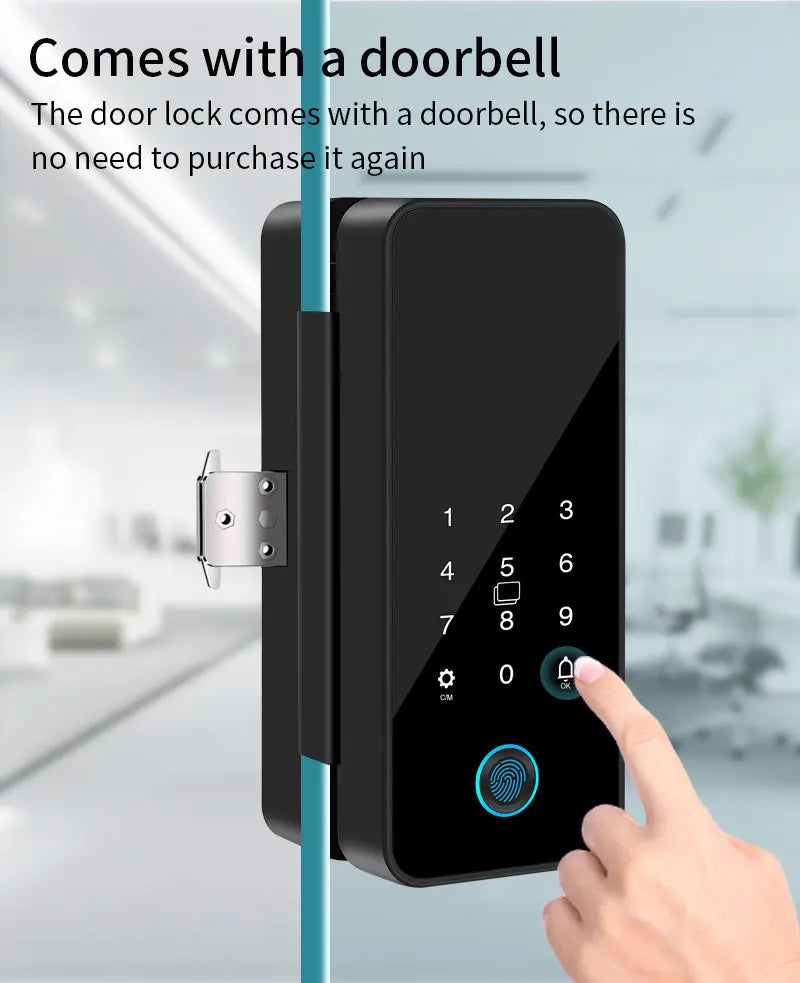 Multifunctional Smart Glass Door Lock Electronic Digit Biometric Fingerprint Tuya App Key Electric Smart Life Digital Door Lock