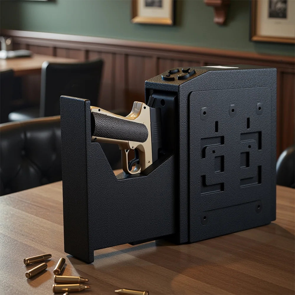Tuya BLE Gun Safe Box Biometric Fingerprint Key Code 3-in-1 Wall Mounted Pistol Safes Box Anti theft Certified Handgun Safe