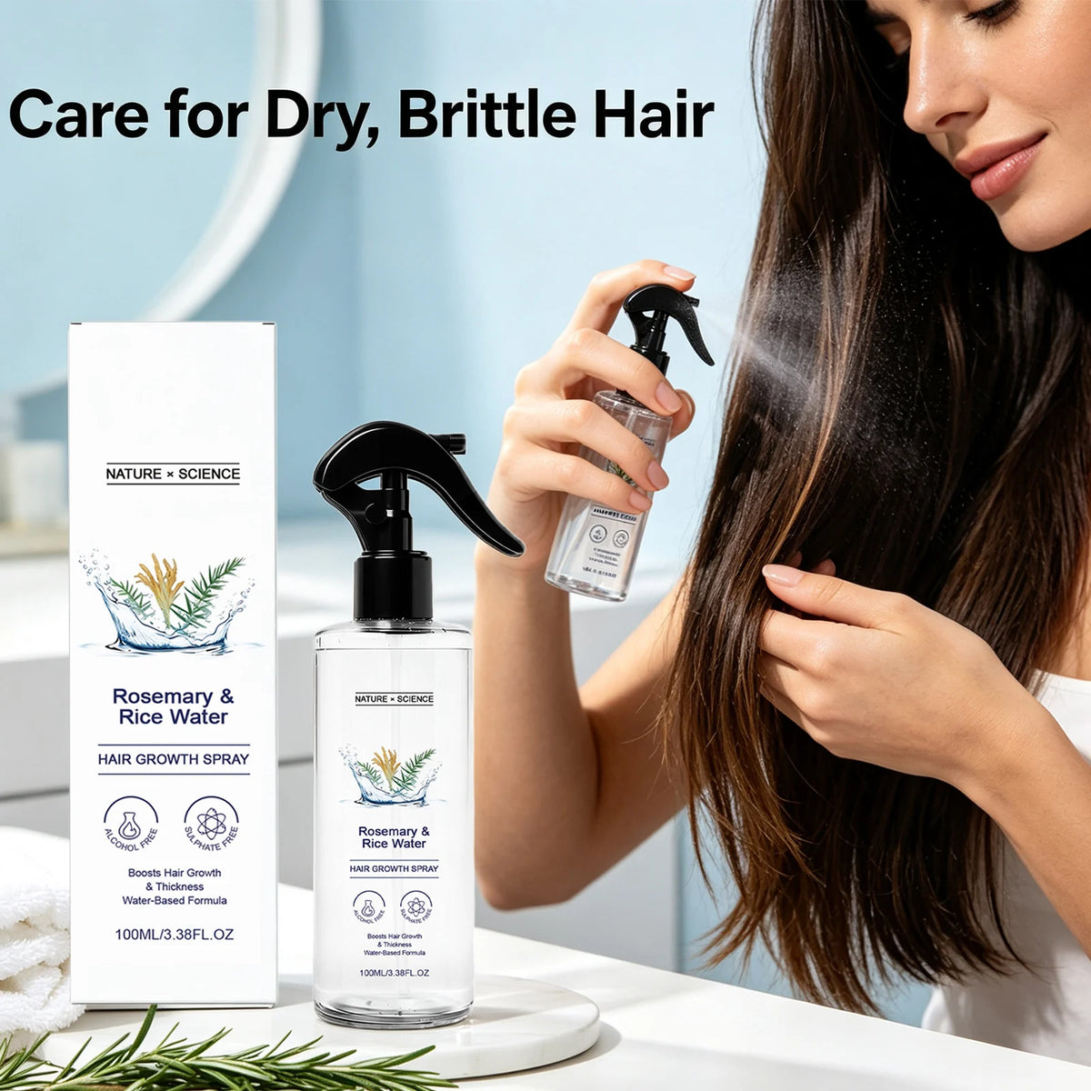 Rosemary & Rice Water Hair Spray Nourishing Hair Roots Repair Dry Hair Improving Smoothness Fragrance Soothing Hair Care Spray