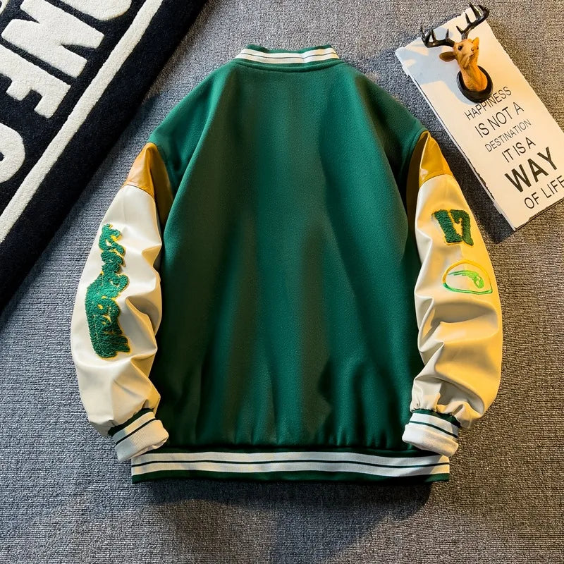 Casual Letter Embroidered Baseball Jacket Men's Women's Loose Fit Comfortable Outerwear Fashionable Preppy Style Spring Autumn