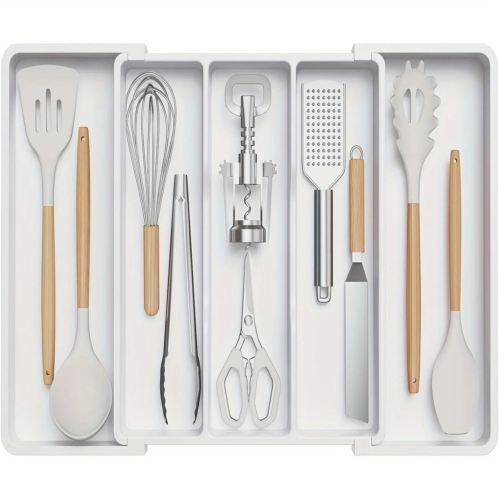 Expandable & Adjustable Large Plastic Kitchen Utensil Organizer - Cutlery Holder & Tool Divider，Kitchen Utensil Organizer