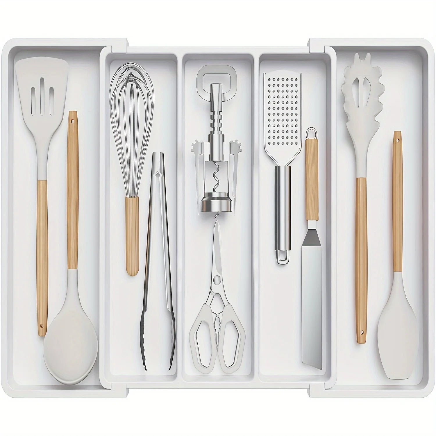 Expandable & Adjustable Large Plastic Kitchen Utensil Organizer - Cutlery Holder & Tool Divider，Kitchen Utensil Organizer