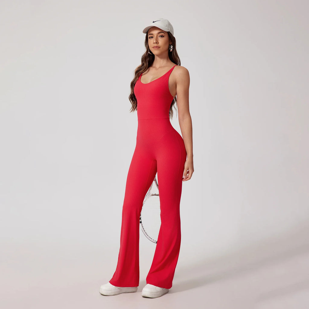 Women Thread Yoga Jumpsuit Sleeveless Gym Tracksuits Flared Overalls Workout Bodysuits Sportswear Female Sports One-Piece Outfit