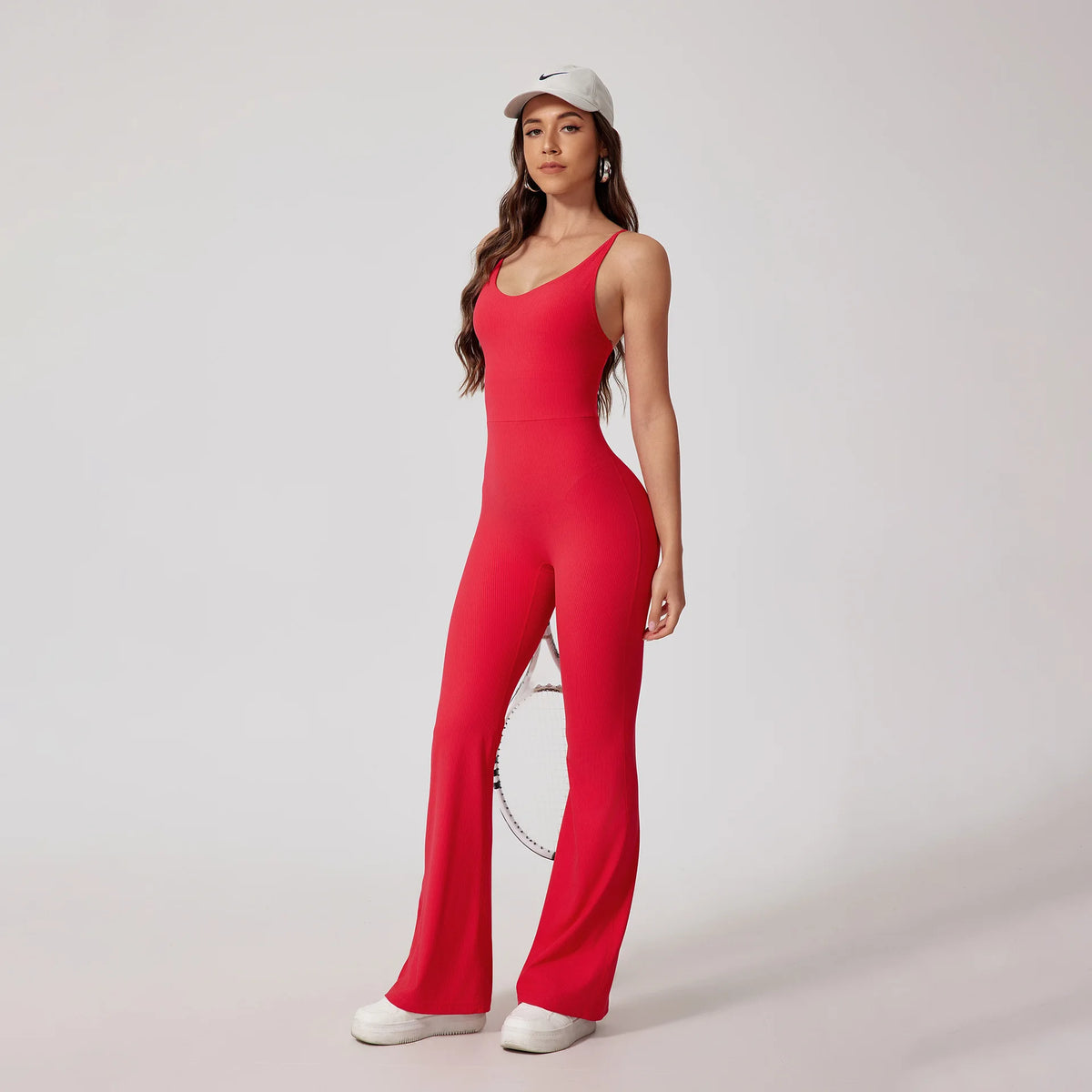 Women Thread Yoga Jumpsuit Sleeveless Gym Tracksuits Flared Overalls Workout Bodysuits Sportswear Female Sports One-Piece Outfit
