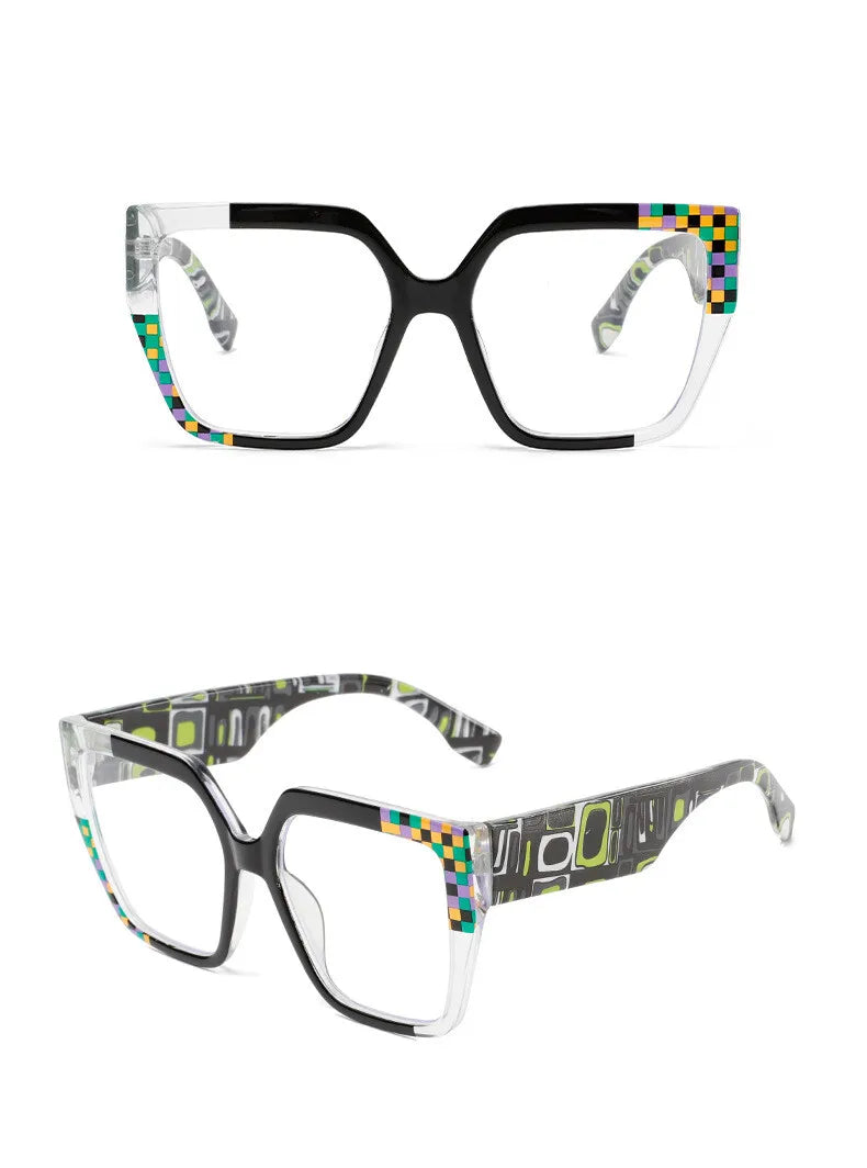 Colorful Large Frame Reading Glasses Women Trendy Big Size Square Resin Presbyopic Eyeglass Custom Prescription Spctacle #304000