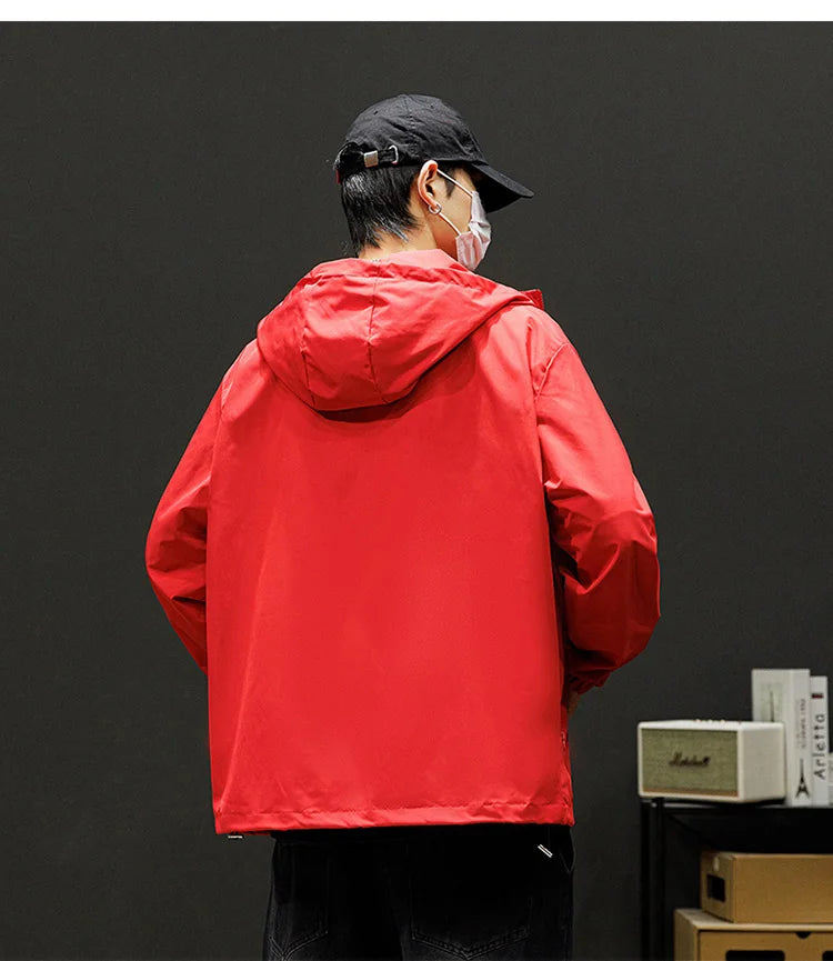 Japanese Windbreakers Men's Jacket Zipper Coat Cargo Waterproof Jackets Bomber Camping Loose Thin Softshell Hooded Hiking Jacket