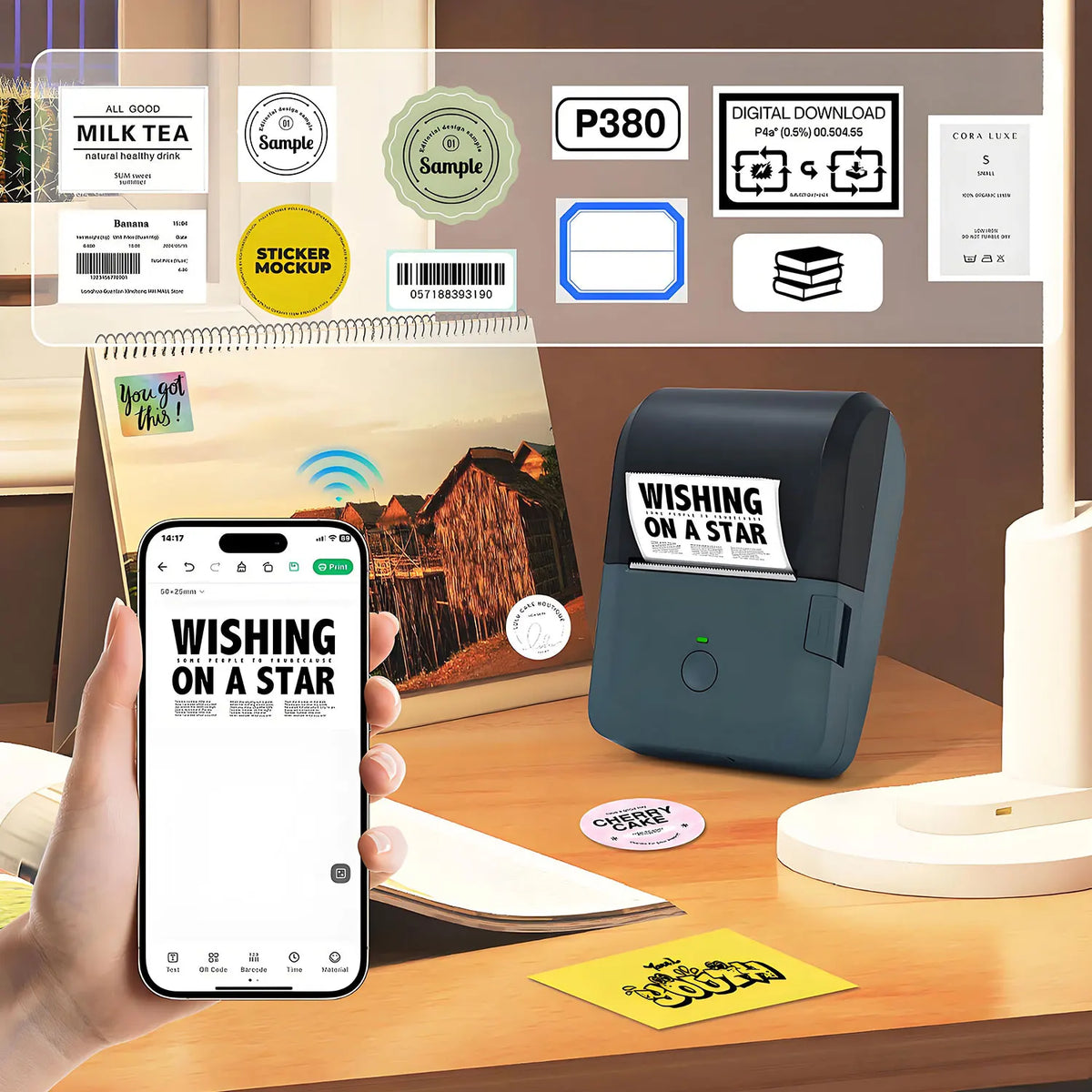 Compact Wireless Thermal Printer, Bluetooth Label Maker, Inkless Printing, Auto Paper Detection for iOS & Android Devices