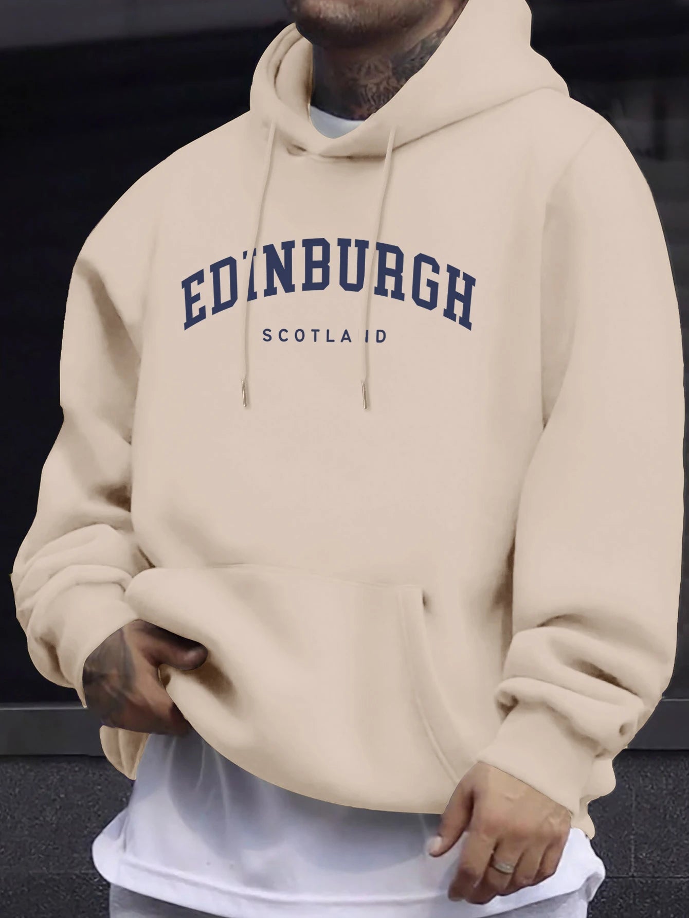Edinburgh Scotlano Letter Prints Fleece Comfy Tops Man Loose Fashion Sweatshirts Sports Autumn Hoodie Simple Casual Streetwear