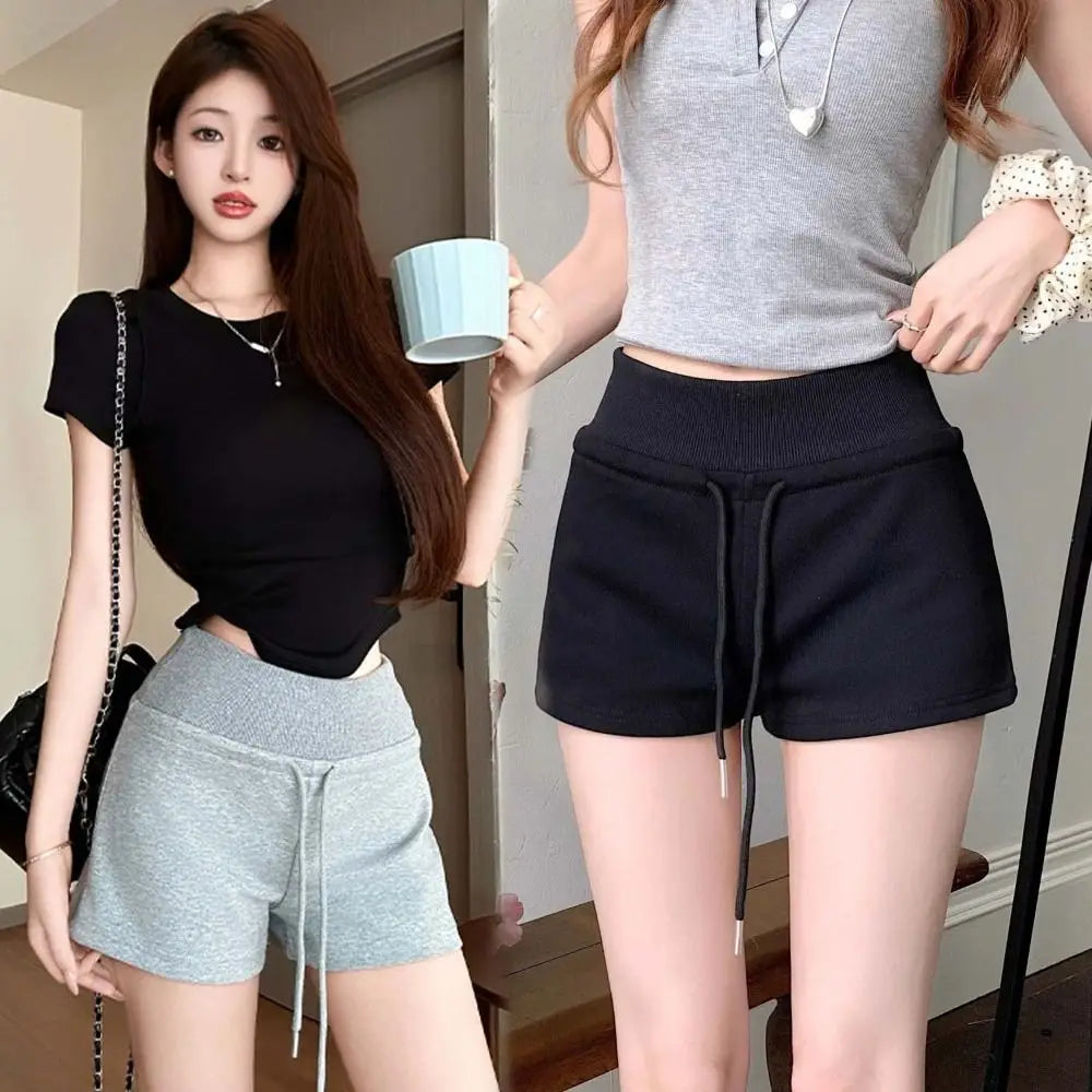 Drawstring High Waist Shorts Pajamas Pants Slim Fit Hot Woman Short Pants Trousers American Style Summer Casual Shorts