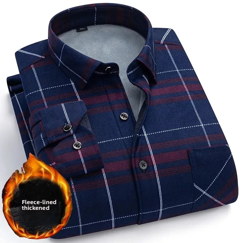 Thickened Fleece Winter Warm Shirt Men's Long Sleeve Plaid Casual Style Dad Clothes Comfortable Breathable Casual Shirt