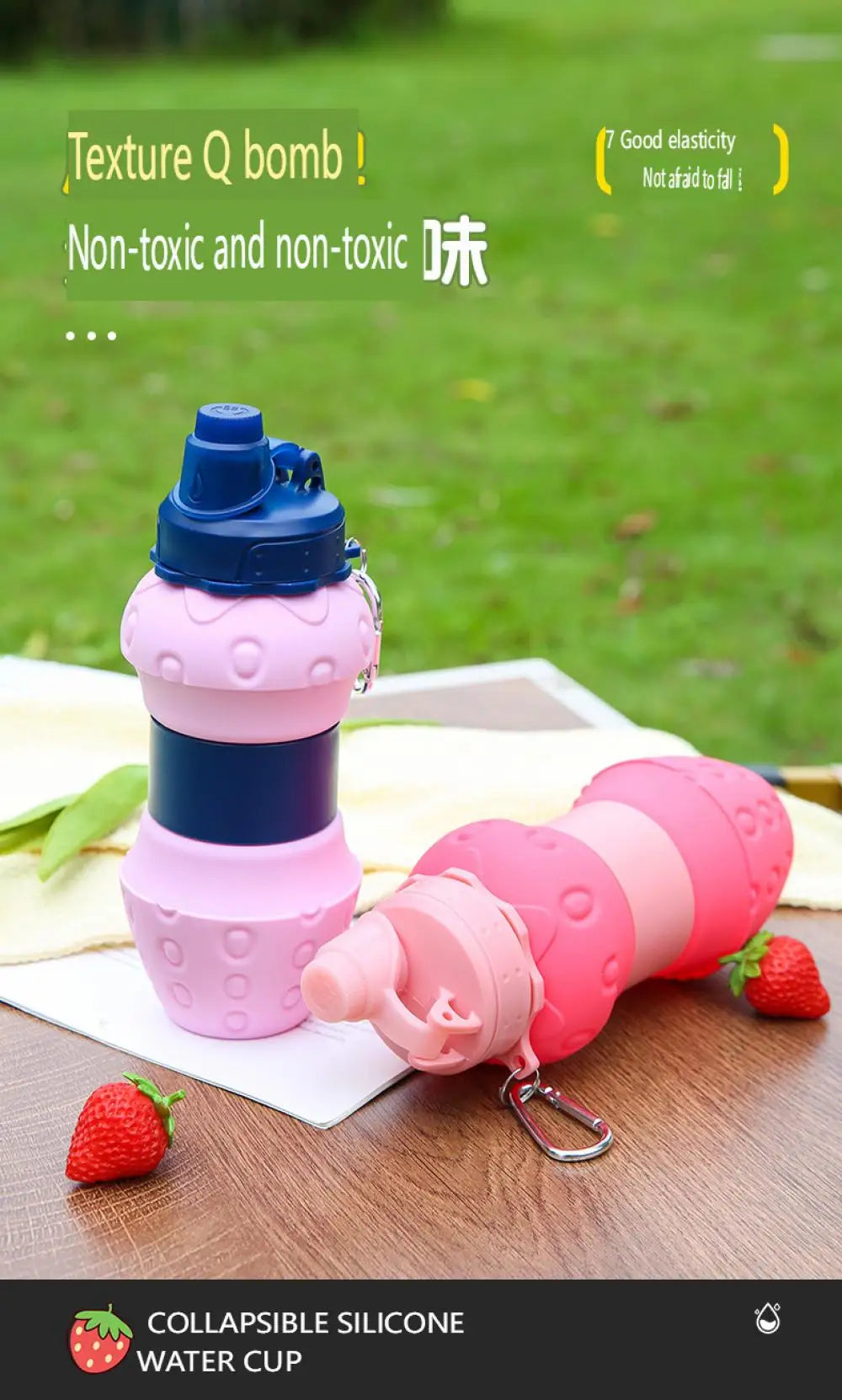 Portable Foldable Sports Water Bottle 600Ml Travel Sports Bottle Strawberry Shaped Water Bottle Kids Silicone Telescopic Cup