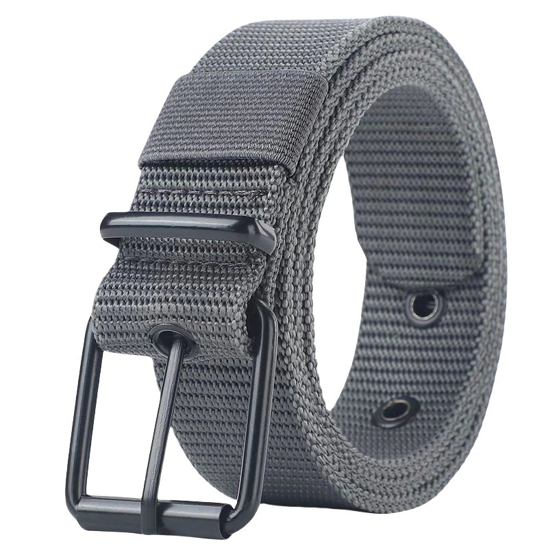 Men's Belt Porous Canvas Pin Buckle Leather Belt Outdoor Sports Tactics Belt Women's Trendy Eyelet Belt with Jeans Belt Women