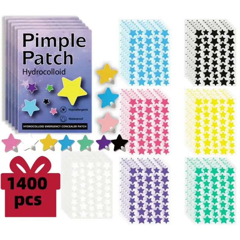 1400Pcs Star Shape Hydrocolloid Pimple Acne Patches Colorful Facial Skin Care Isolate Breathable Closed Acne Blemishes Cover
