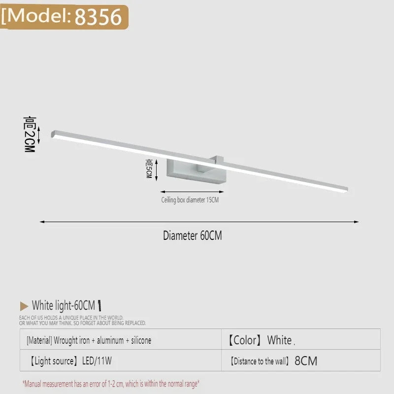 Modern Bathroom 100cm Mirror-front Lamp Bedroom Bedhead Home LED Wall Lights Aluminum Simple Strip Indoor Makeup Mirror Lighting