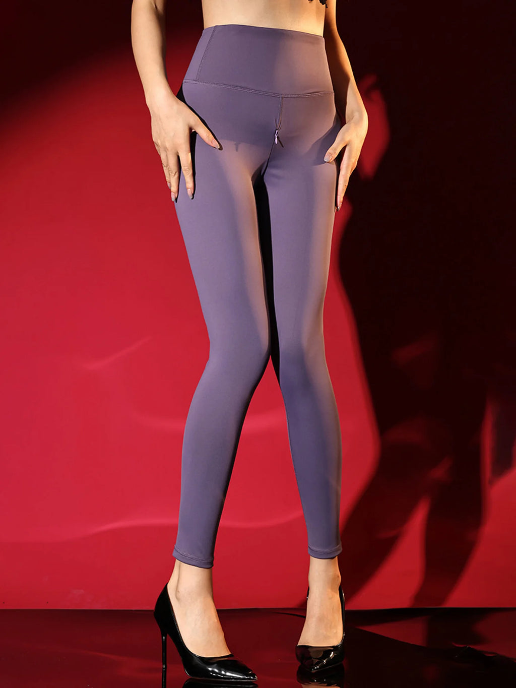 High Waist Stretchy Skinny Yoga Pants Womens Invisible Zipper Crotch Leggings Sports Bottoms Workout Cycling Running Clothing