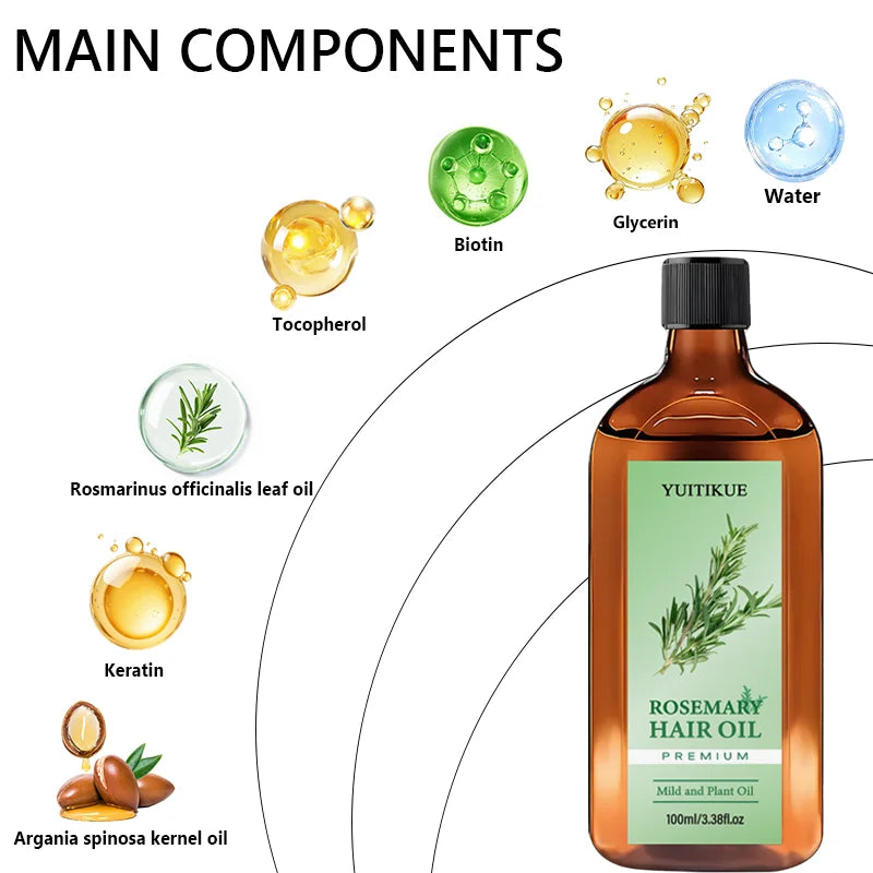 YUITIKUE Premium Rosemary Hair Oil | Mild Plant-Based Formula | For Gentle Hair & Scalp Nourishment & Healthy Hair Care 100ml