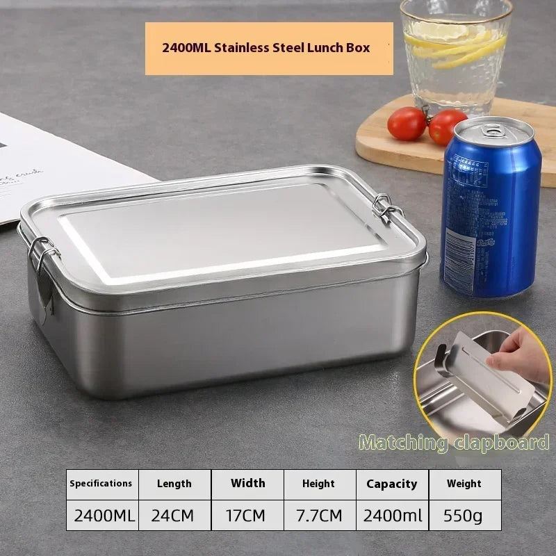304 Stainless Steel 1200/2400ml Lunch Box Bento Box Metal Food Storage Container with Locking Clasp Suitable for Work and School