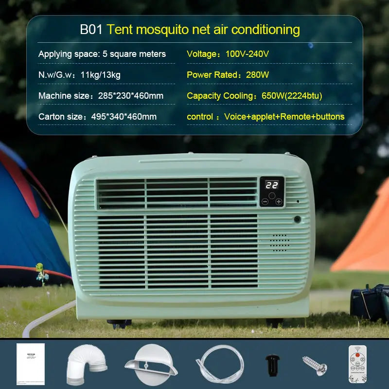 Portable 12V Battery-Powered Variable Frequency Inverter Compressor Air Conditioner 12000 BTU App-Controlled Car Hotel Use 298