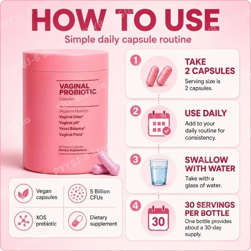 Women's Probiotic Capsules 60 Count Nutrition Supplement with Lactobacillus & Prebiotics Promote Gut Wellness and PH Balance