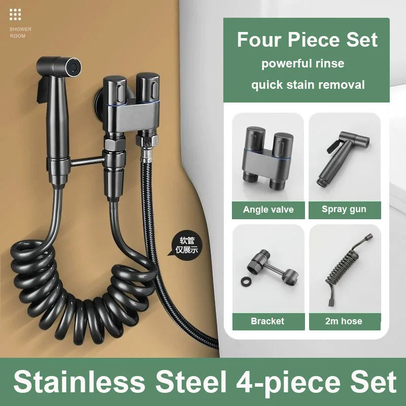Stainless Steel Bathroom Cold Water Cleaning Bidet Toilet Spraye Portable Bidet Toilet Handheld Flusher Set G1/2 Angle Valve