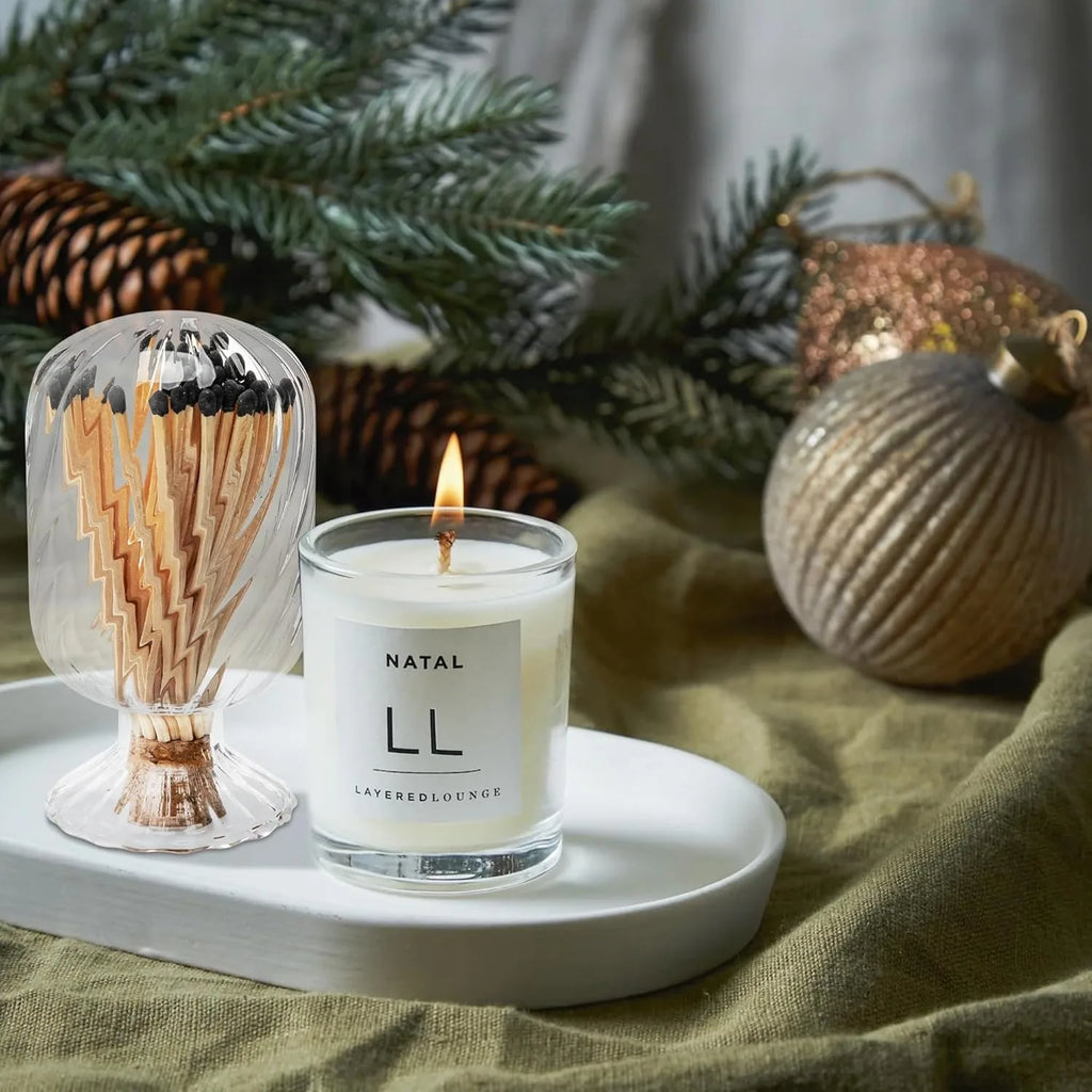 An Inverted Glass Lantern Jar for Matches or Cigarettes (Matches Not Included), for Fireplace or Bathroom Decoration.
