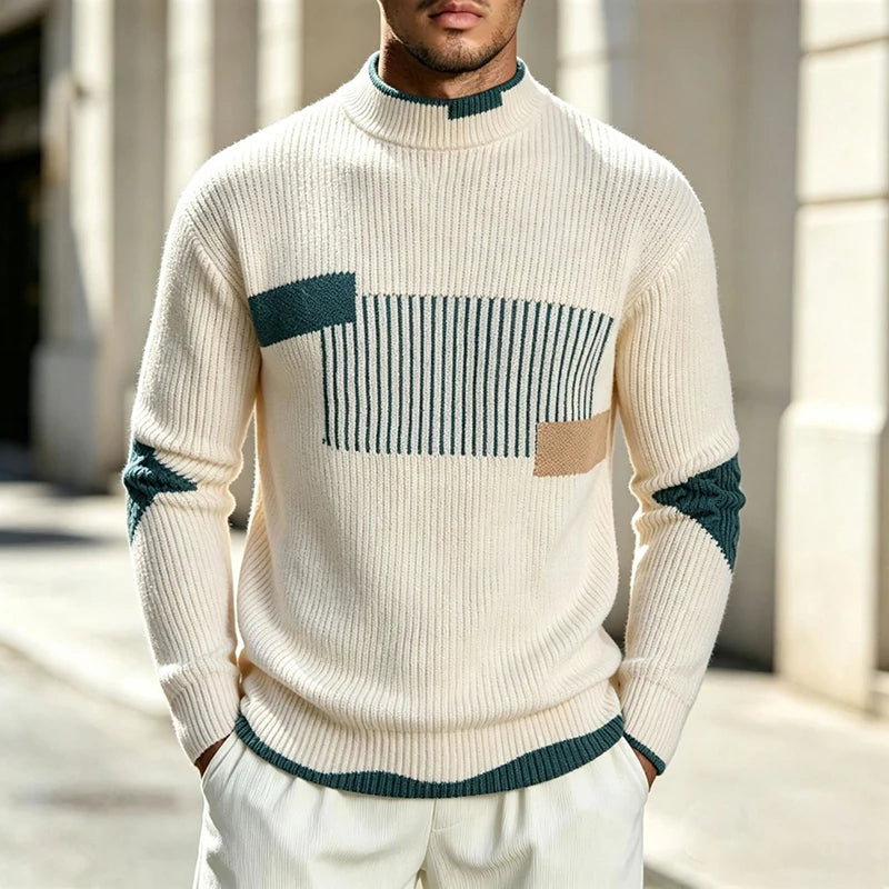 Vintage Print Pattern Knit Sweater Shirts Mens 2026 Autumn Outdoor Long Sleeve Shirt Daily Casual O Neck Knitting Tops Men