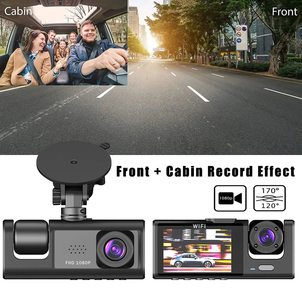 WIFI-3 Camera Dash Cam For Car Camera FHD 1080P Video Recorder Car DVR Front Rear View Camera Night Vision Black Box Car Dashcam