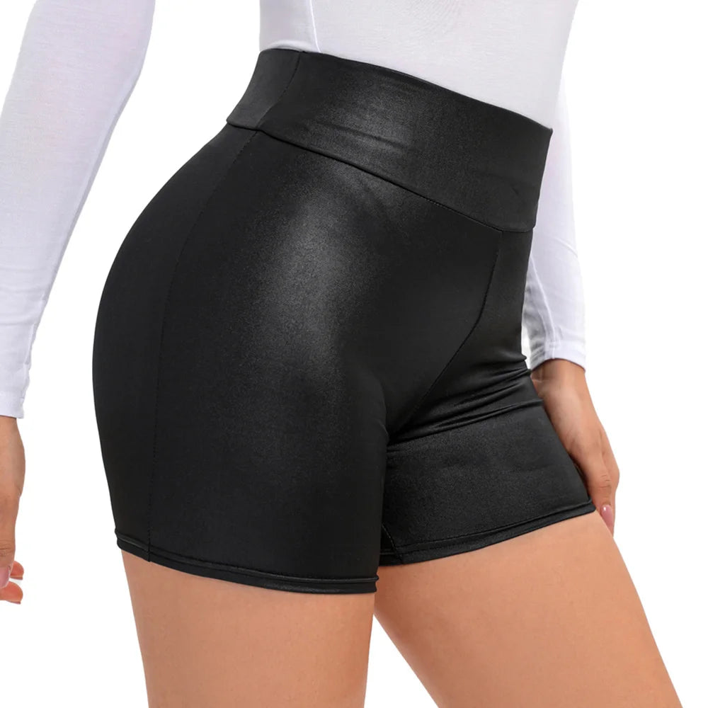 Sexy Black PU Casual Fashion Summer Shorts Women Clothing Goth Faux Leather High Waisted Womens Shorts Y2K Hot Woman Short Pants