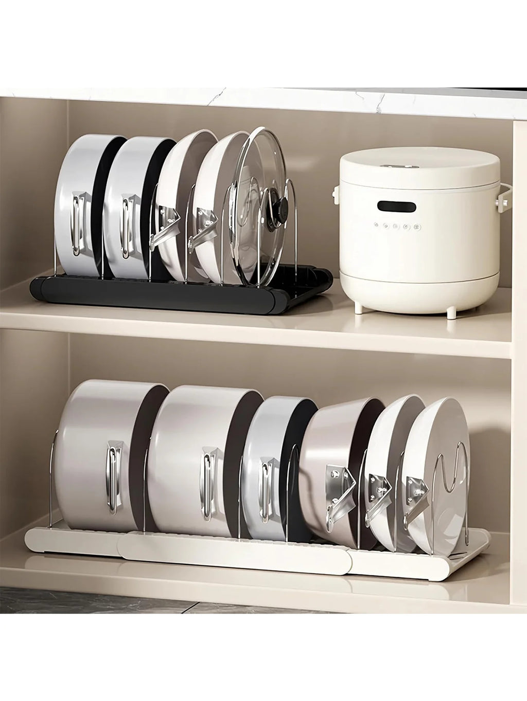 Expandable Pans Organizer Rack Kitchen Cabinet Pan Rack Utensil Rack, Dish Drainer Space-Saving Cabinet Storage Rack Christmas