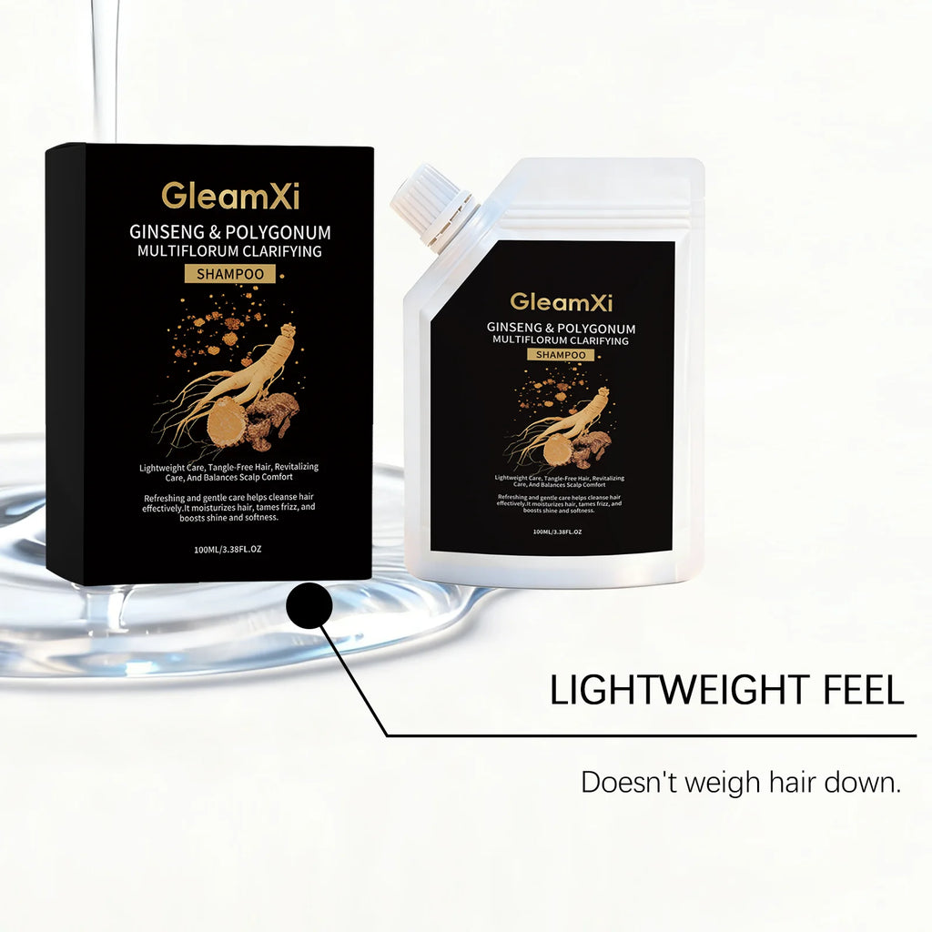 GleamXi Polygonum Multiflorum Shampoo Moisturizing Hair Relieve Dryness Scalp Anti Frizz Boost Luster Ginseng Hair Shampoo 100ml
