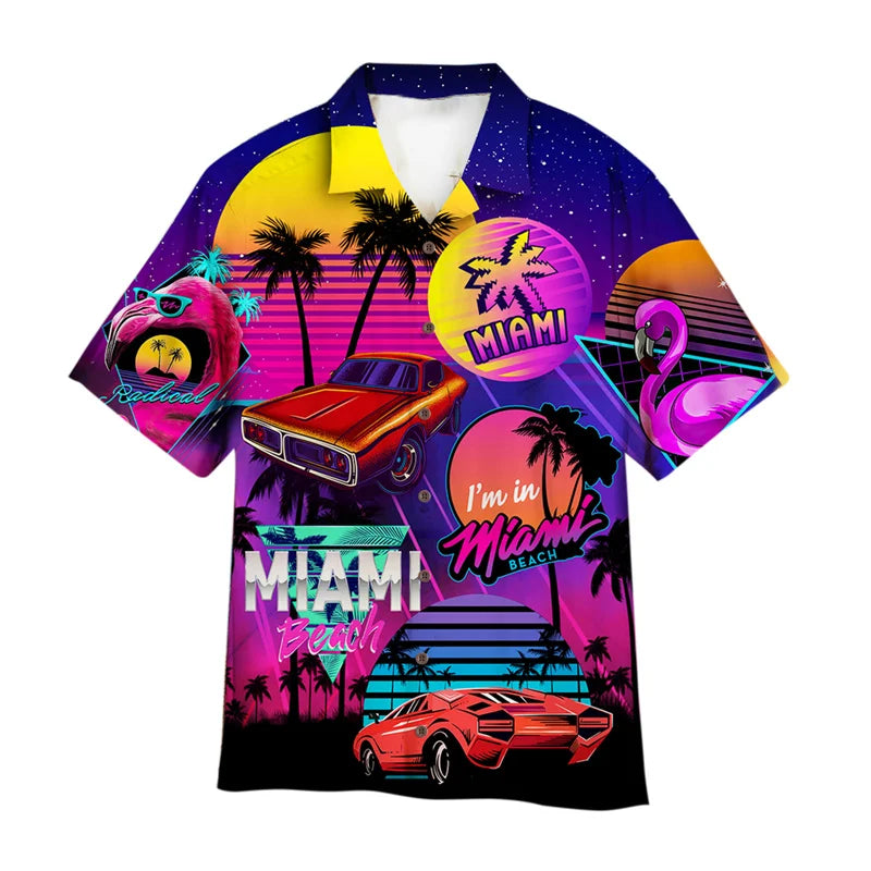 Hawaiian Shirts For Men 3D Printed Colorful Music Cool 80s Patterns Blouse Summer Vacation Short Sleeves Tops Loose Aloha Shirts