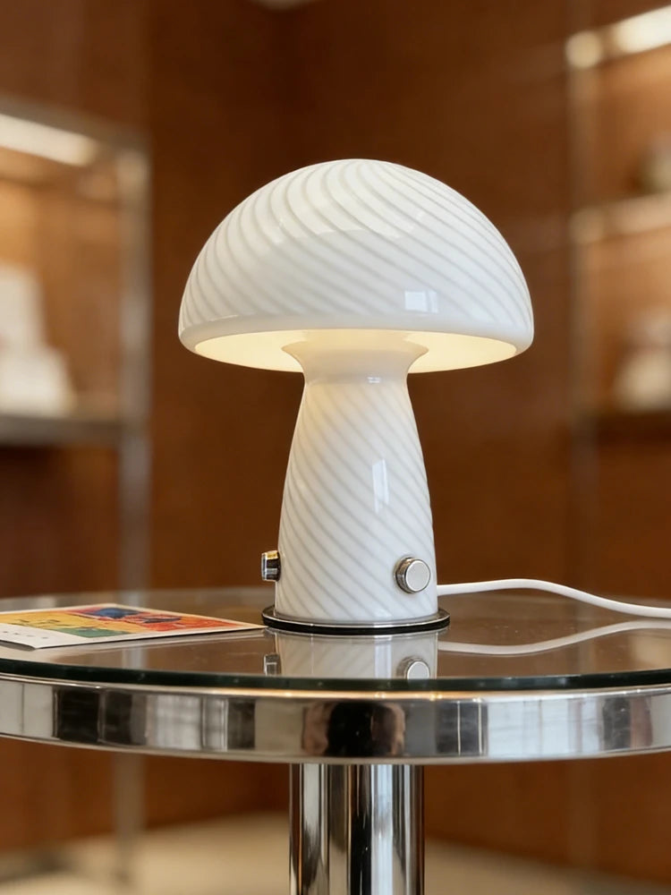 Forest Shade Glass Mushroom Table Lamp Nordic Bauhaus Ins Cream Style Girly Living Room Bedroom Bedside Ornament Ambient Night